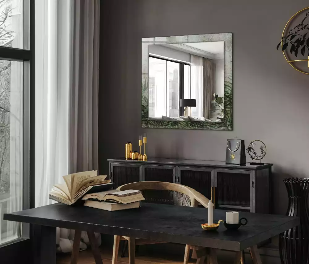 Lustro dekoracyjne prostokątne z nadrukiem zielonych liści paproci