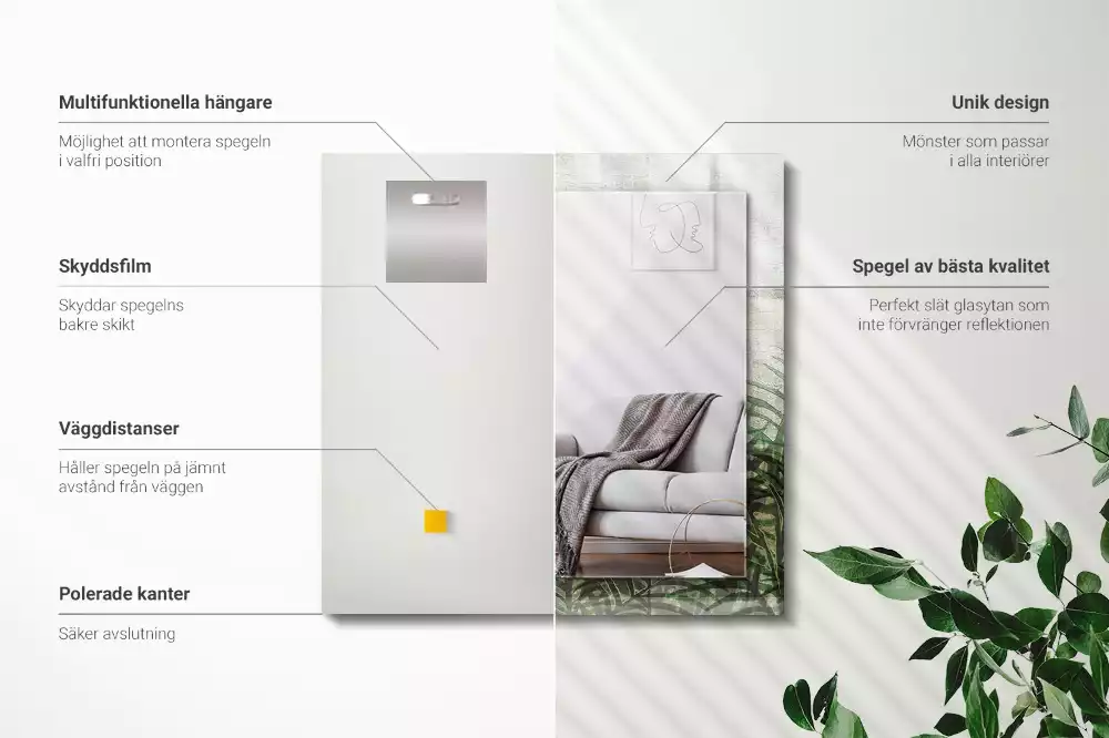 Lustro dekoracyjne prostokątne z nadrukiem zielonych liści paproci