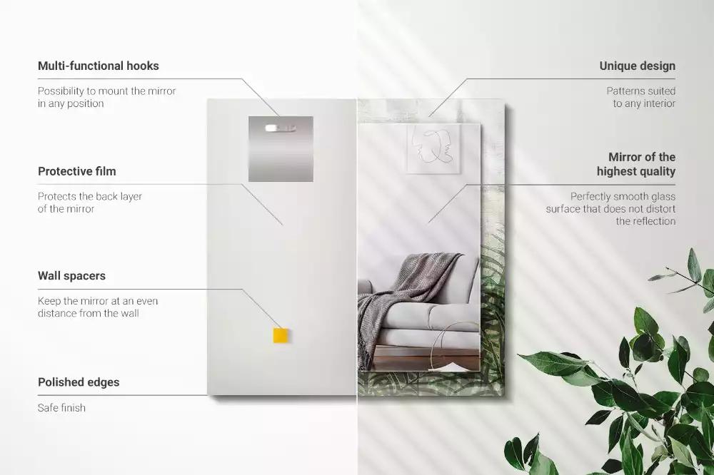 Lustro dekoracyjne prostokątne z nadrukiem zielonych liści paproci