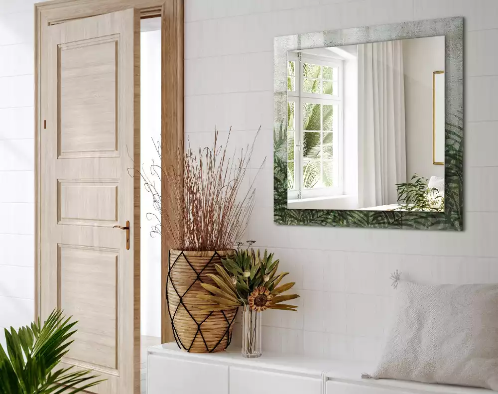 Lustro dekoracyjne prostokątne z nadrukiem zielonych liści paproci