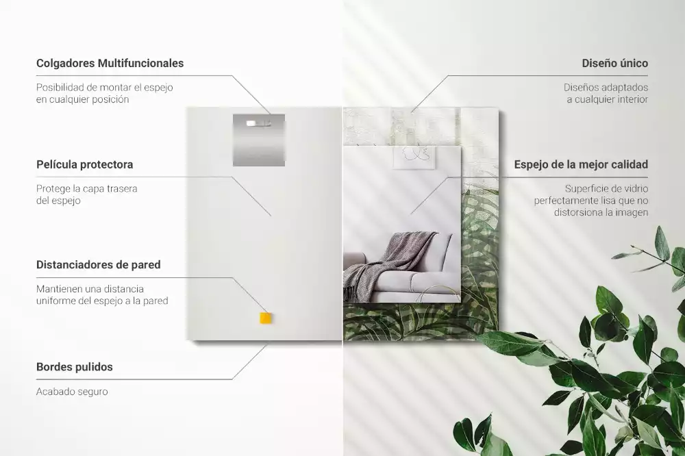 Lustro dekoracyjne prostokątne z nadrukiem zielonych liści paproci