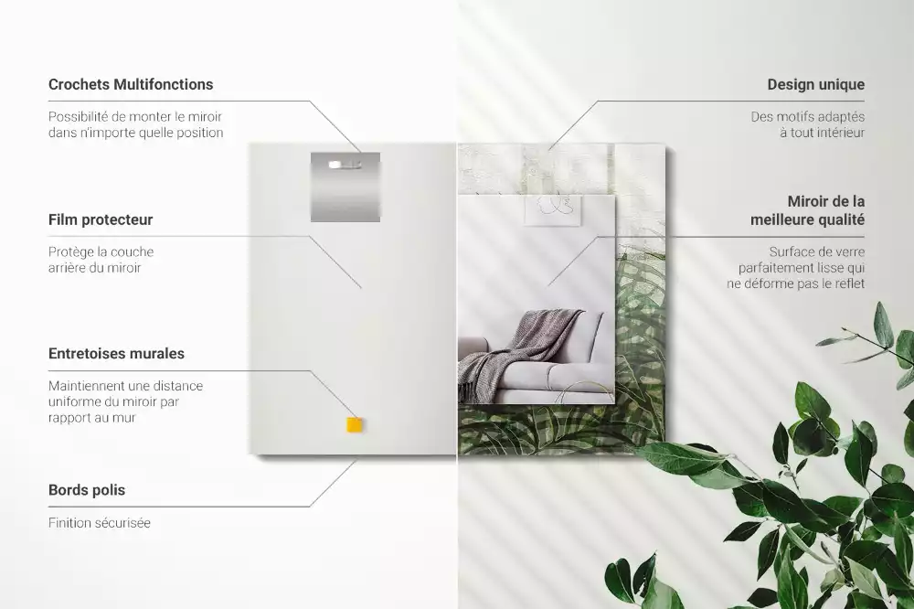 Lustro dekoracyjne prostokątne z nadrukiem zielonych liści paproci