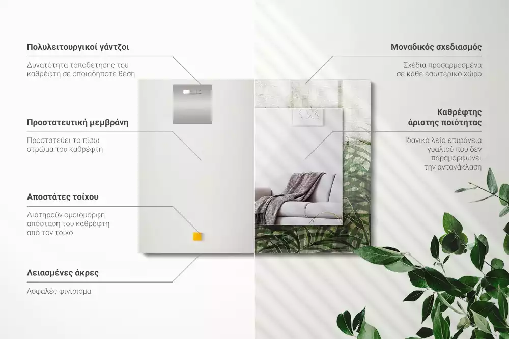 Lustro dekoracyjne prostokątne z nadrukiem zielonych liści paproci