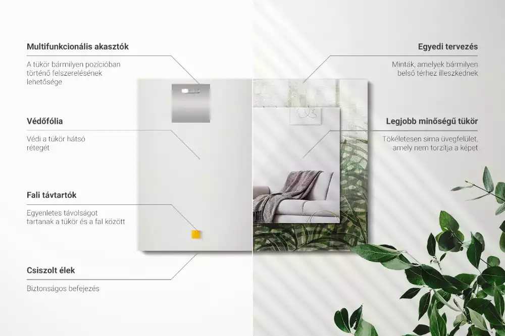 Lustro dekoracyjne prostokątne z nadrukiem zielonych liści paproci