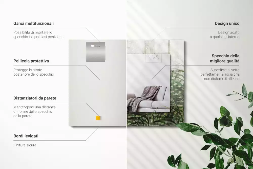 Lustro dekoracyjne prostokątne z nadrukiem zielonych liści paproci