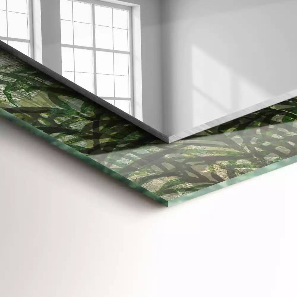 Lustro dekoracyjne prostokątne z nadrukiem zielonych liści paproci