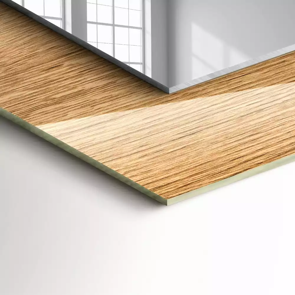 Lustro dekoracyjne prostokątne z ramą drewnopodobną o wyraźnej strukturze