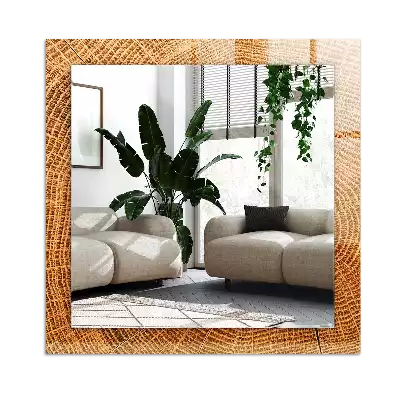 Lustro dekoracyjne z nadrukiem przedstawiającym przekrój pnia drzewa z widocznymi słojami