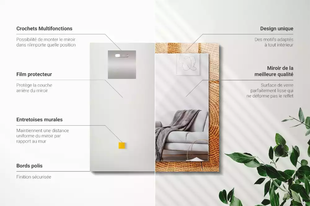 Lustro dekoracyjne z nadrukiem przedstawiającym przekrój pnia drzewa z widocznymi słojami