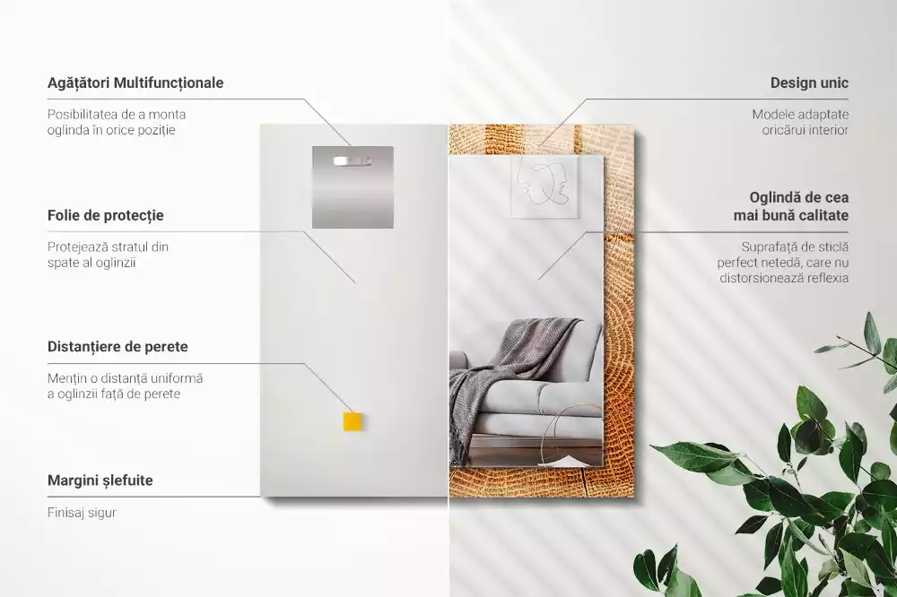 Lustro dekoracyjne z nadrukiem przedstawiającym przekrój pnia drzewa z widocznymi słojami