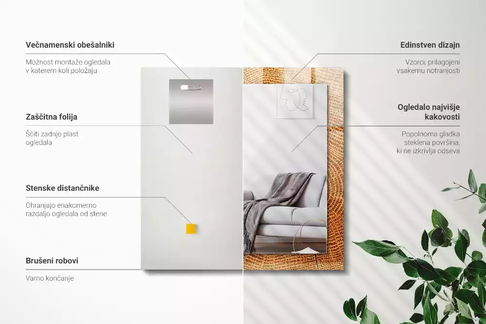 Lustro dekoracyjne z nadrukiem przedstawiającym przekrój pnia drzewa z widocznymi słojami