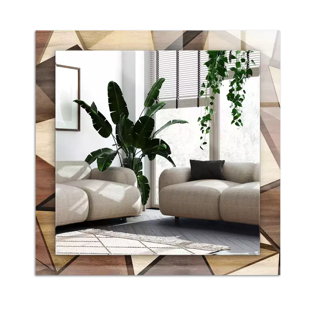 Lustro dekoracyjne prostokątne z drewnianymi geometrycznymi wzorami