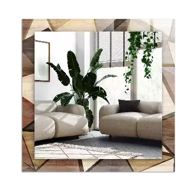 Lustro dekoracyjne prostokątne z drewnianymi geometrycznymi wzorami