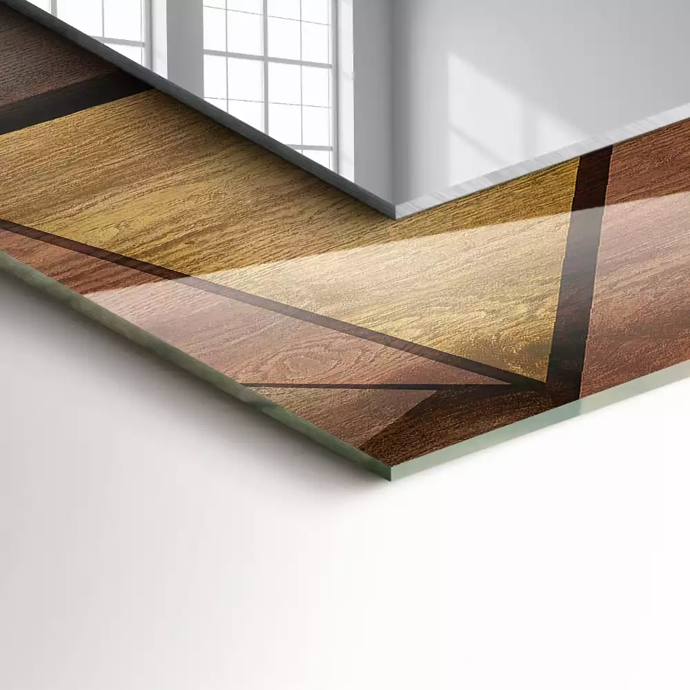 Lustro dekoracyjne prostokątne z drewnianymi geometrycznymi wzorami