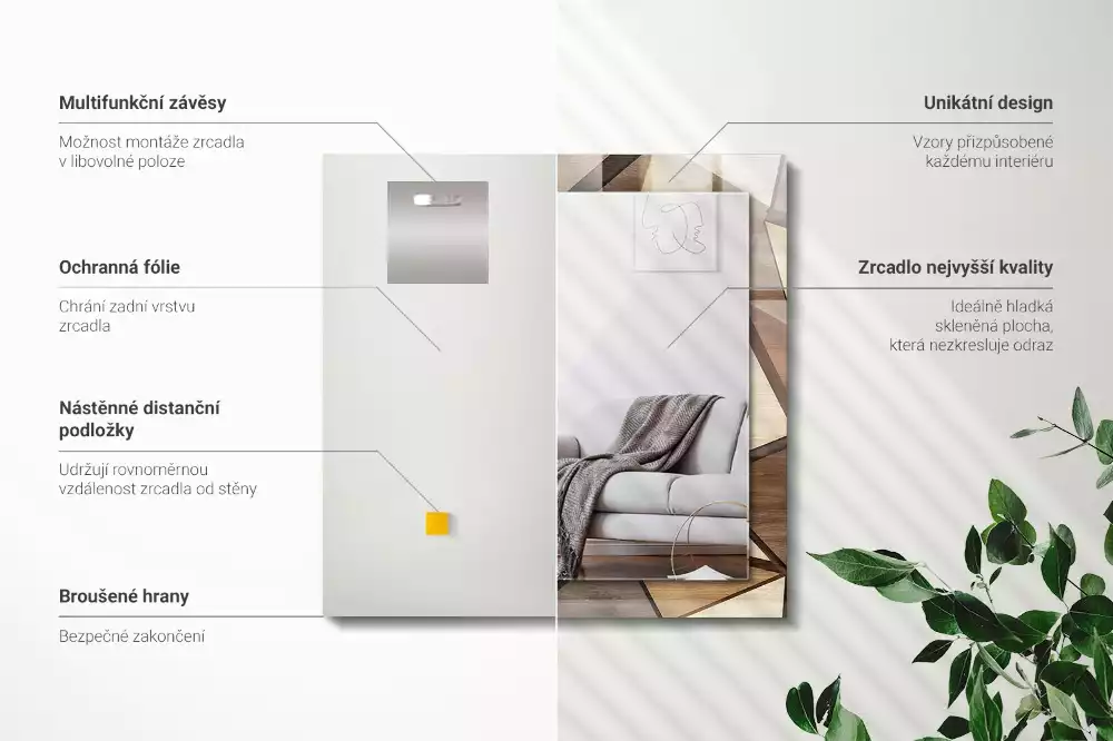 Lustro dekoracyjne prostokątne z drewnianymi geometrycznymi wzorami