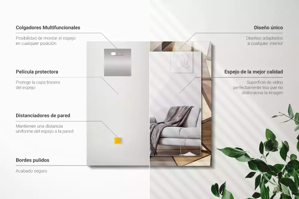 Lustro dekoracyjne prostokątne z drewnianymi geometrycznymi wzorami