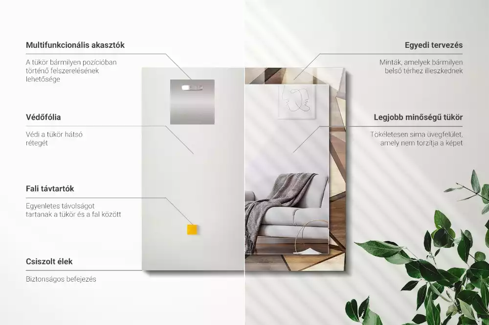 Lustro dekoracyjne prostokątne z drewnianymi geometrycznymi wzorami