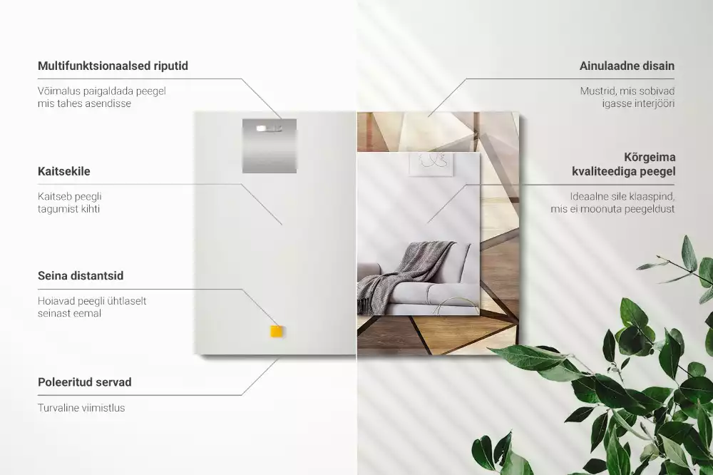 Lustro dekoracyjne prostokątne z drewnianymi geometrycznymi wzorami