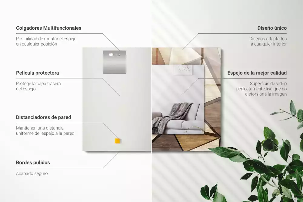 Lustro dekoracyjne prostokątne z drewnianymi geometrycznymi wzorami