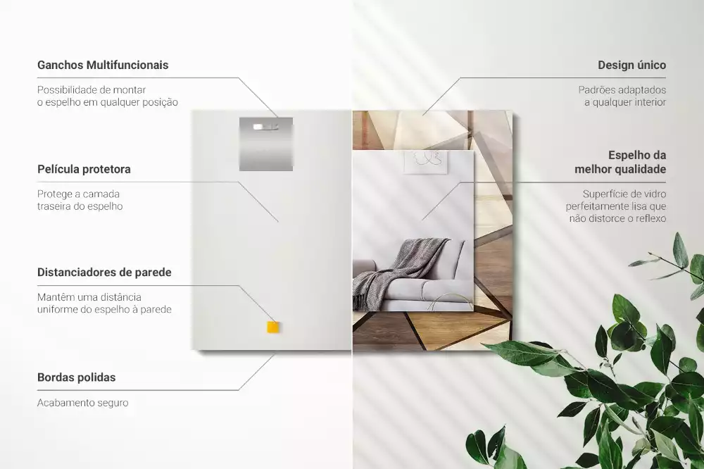Lustro dekoracyjne prostokątne z drewnianymi geometrycznymi wzorami