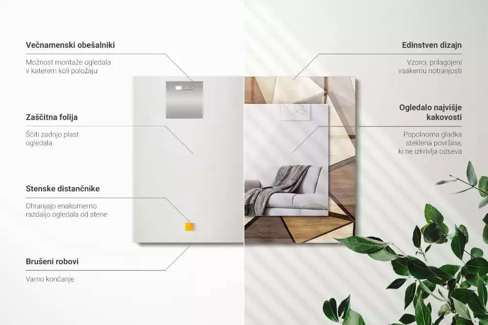 Lustro dekoracyjne prostokątne z drewnianymi geometrycznymi wzorami