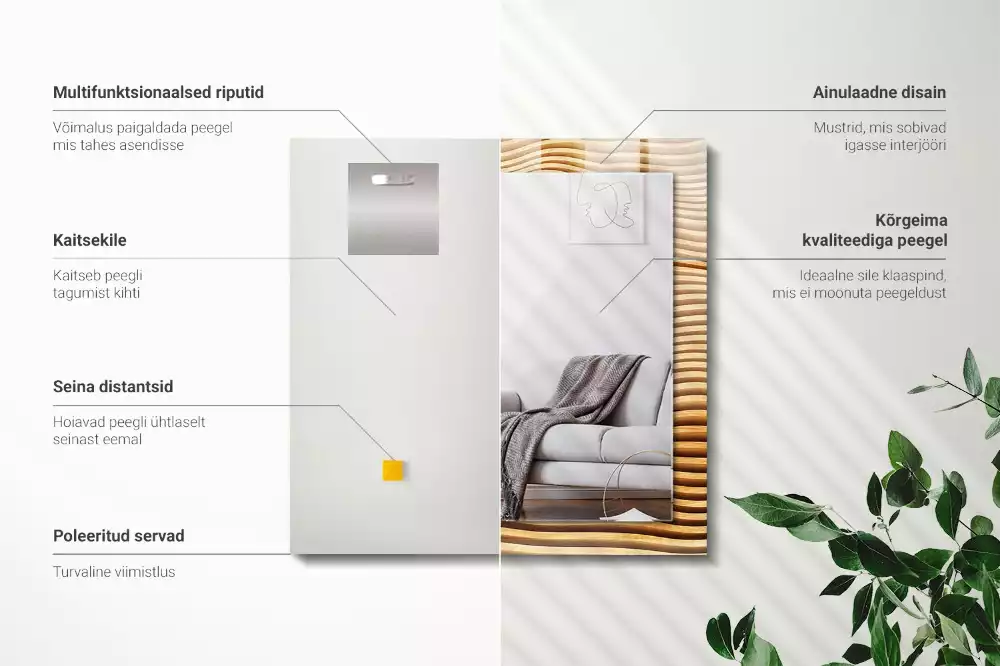 Lustro z nadrukiem prostokątne Fale drewniane