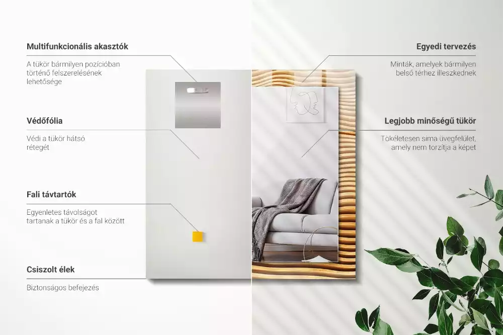 Lustro z nadrukiem prostokątne Fale drewniane