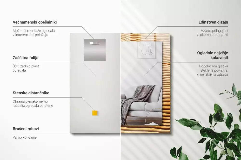 Lustro z nadrukiem prostokątne Fale drewniane