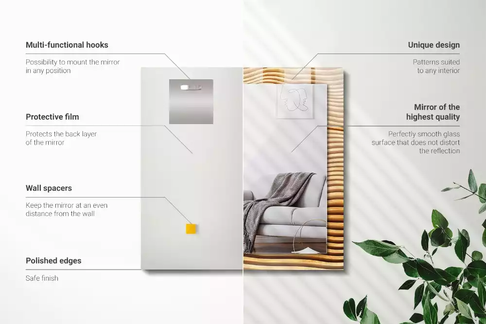 Lustro z nadrukiem prostokątne Fale drewniane