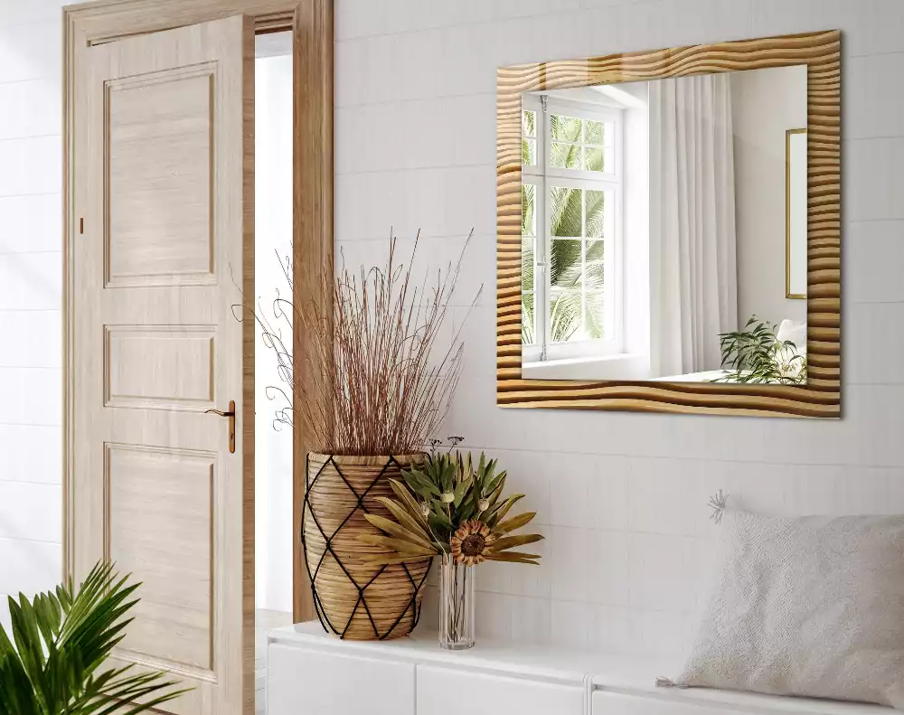 Lustro z nadrukiem prostokątne Fale drewniane