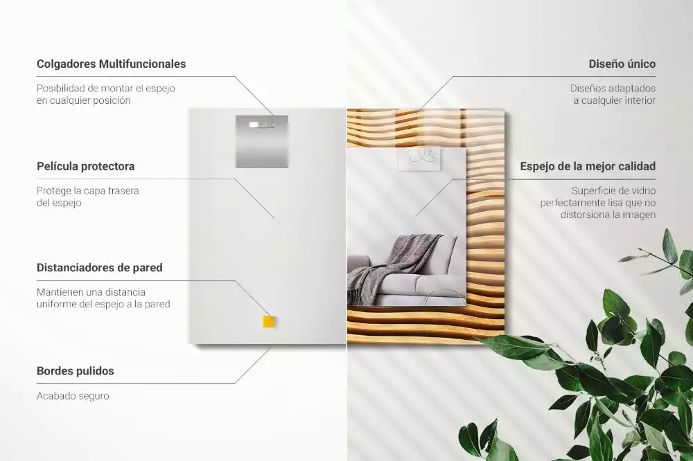 Lustro z nadrukiem prostokątne Fale drewniane