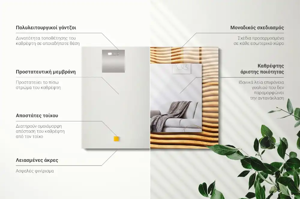 Lustro prostokątne z nadrukiem przedstawiającym fale drewniane