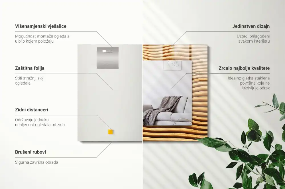 Lustro prostokątne z nadrukiem przedstawiającym fale drewniane