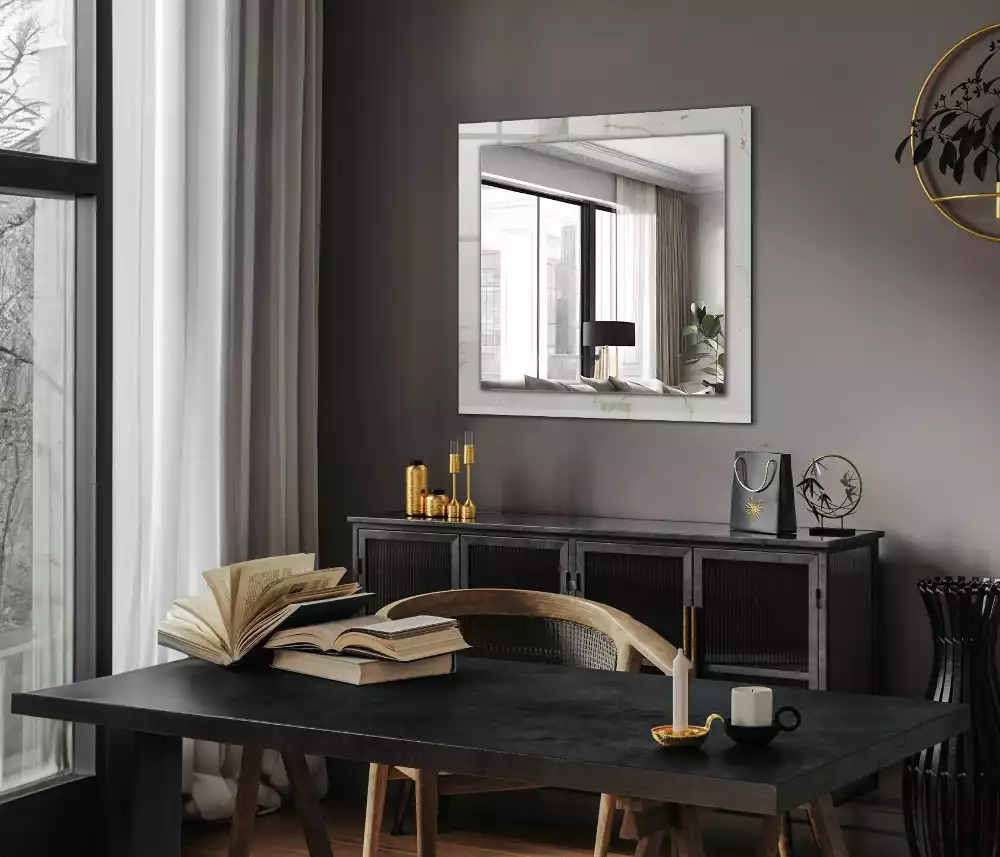 Lustro dekoracyjne prostokątne z nadrukiem w białym marmurowym wzorze