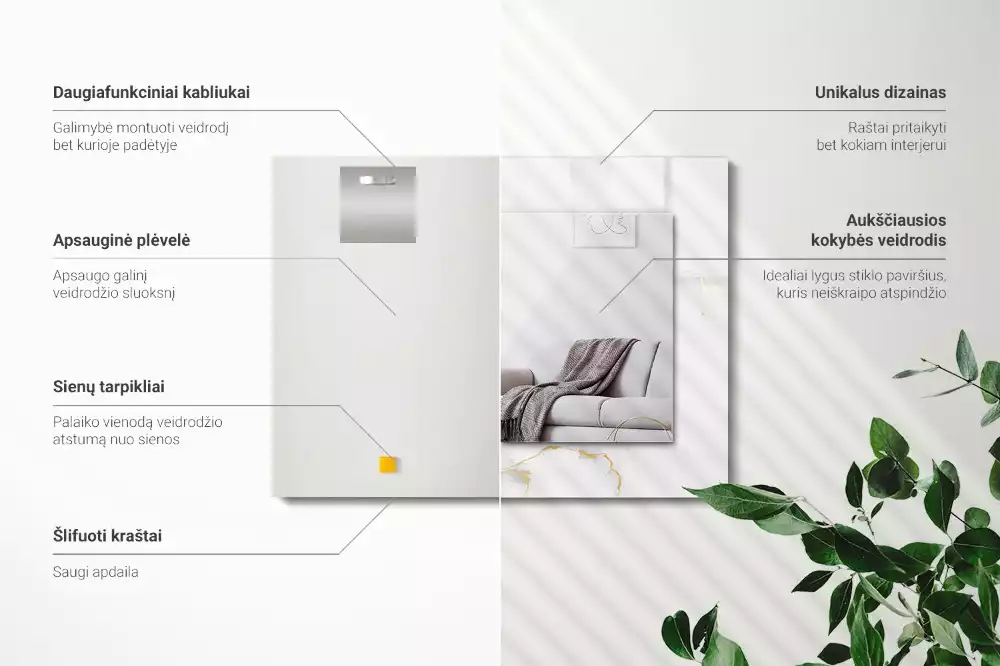 Lustro dekoracyjne prostokątne z nadrukiem w białym marmurowym wzorze