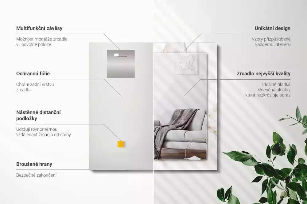 Lustro prostokątne z nadrukiem w motywie białego marmuru