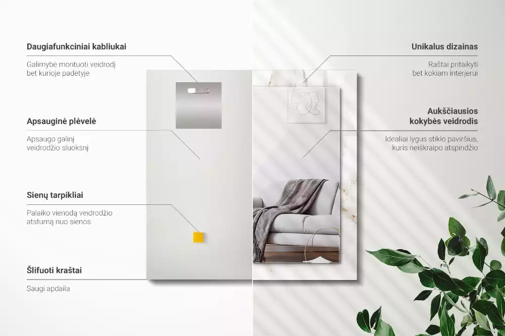 Lustro prostokątne z nadrukiem w motywie białego marmuru