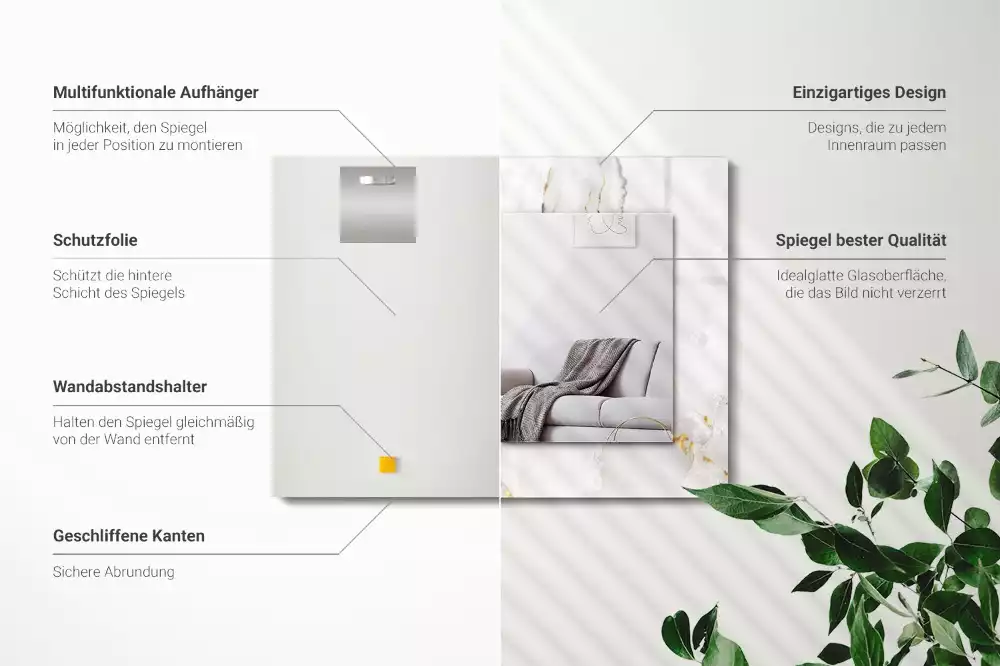 Lustro prostokątne z nadrukiem w motywie białego marmuru