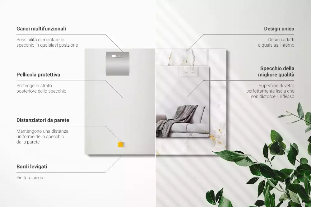 Lustro prostokątne z nadrukiem w motywie białego marmuru