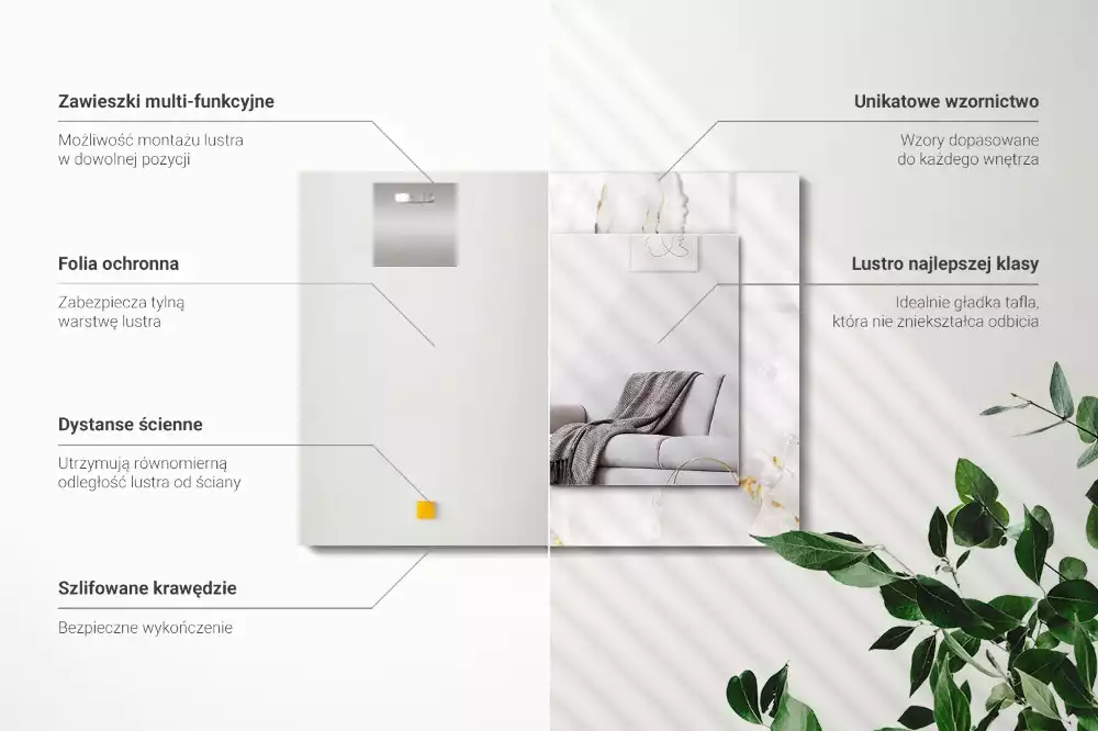 Lustro prostokątne z nadrukiem w motywie białego marmuru