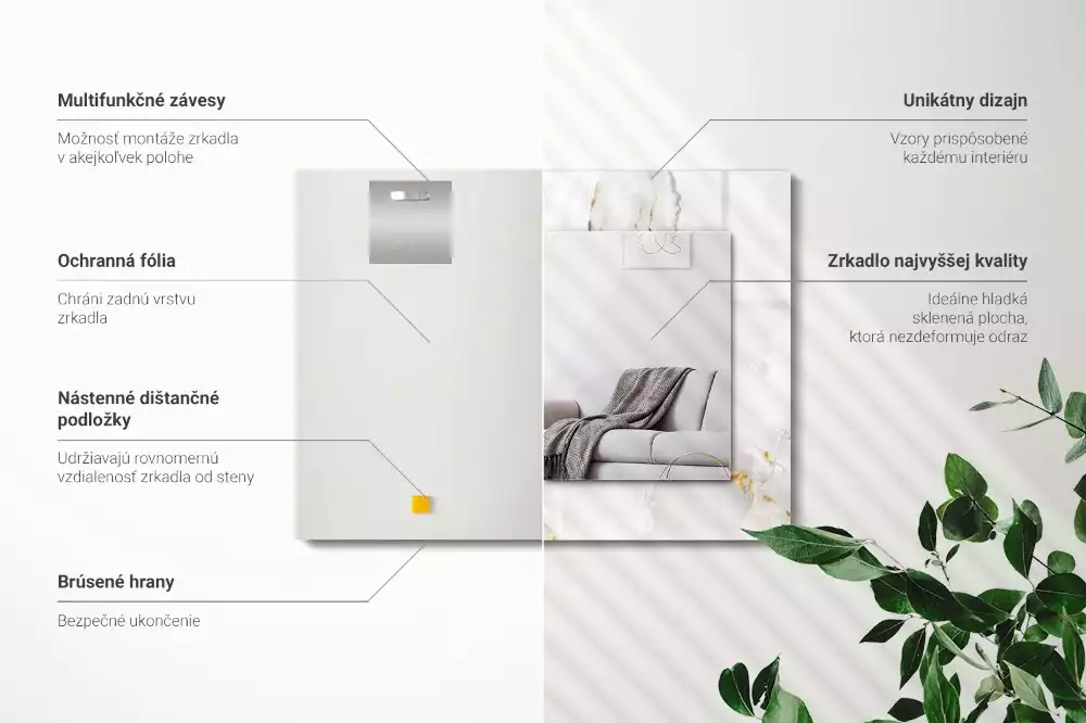 Lustro prostokątne z nadrukiem w motywie białego marmuru