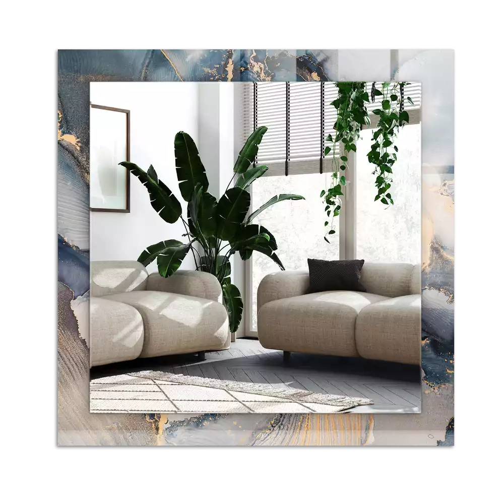 Lustro dekoracyjne prostokątne z nadrukiem przedstawiającym abstrakcyjną niebieską kompozycję