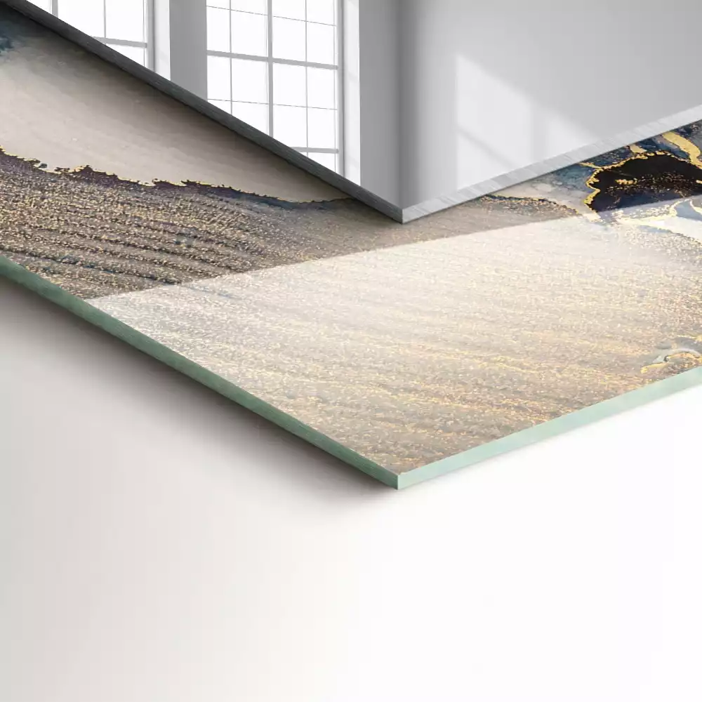 Lustro dekoracyjne prostokątne z nadrukiem przedstawiającym abstrakcyjną niebieską kompozycję