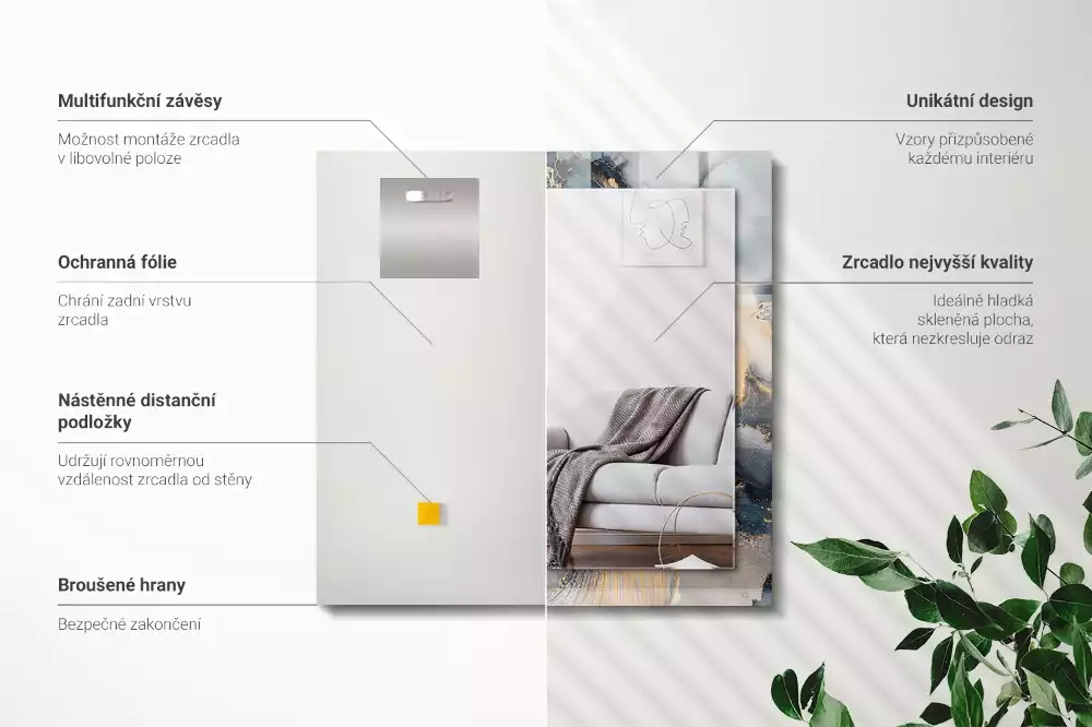 Lustro dekoracyjne prostokątne z nadrukiem przedstawiającym abstrakcyjną niebieską kompozycję