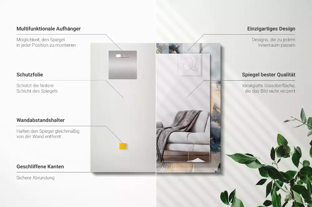 Lustro dekoracyjne prostokątne z nadrukiem przedstawiającym abstrakcyjną niebieską kompozycję