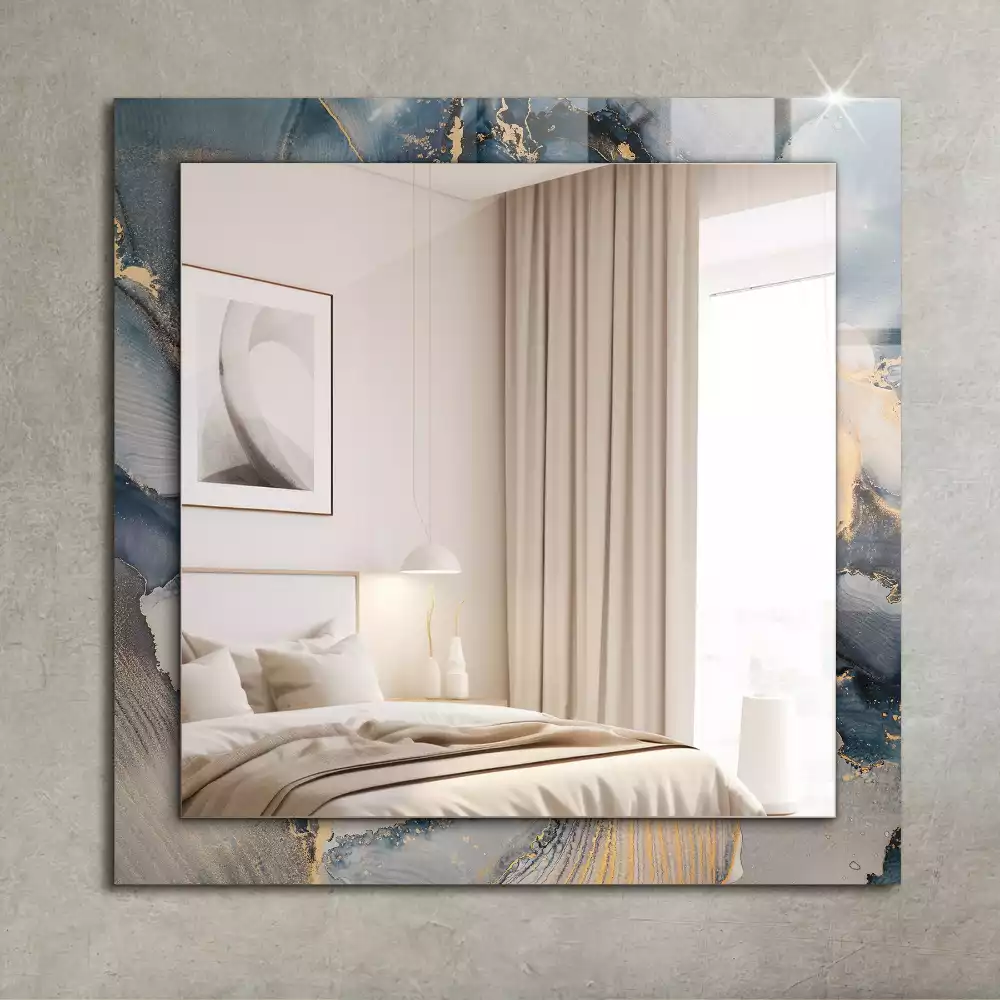 Lustro dekoracyjne prostokątne z nadrukiem przedstawiającym abstrakcyjną niebieską kompozycję