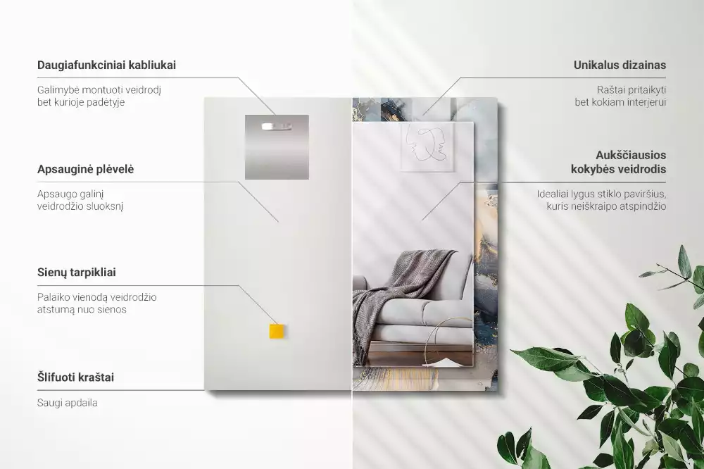 Lustro dekoracyjne prostokątne z nadrukiem przedstawiającym abstrakcyjną niebieską kompozycję