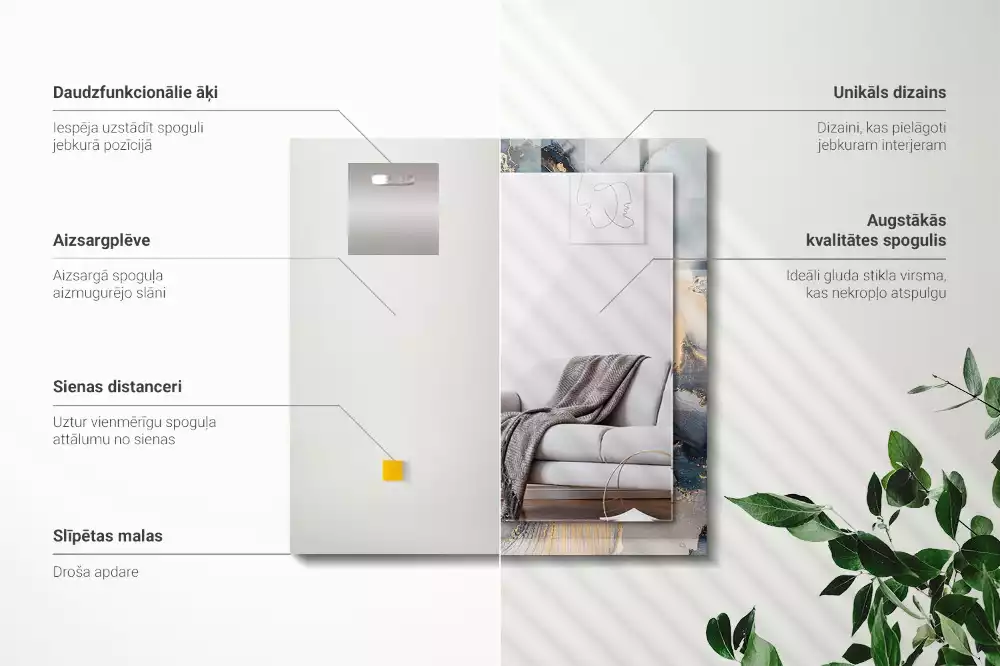 Lustro dekoracyjne prostokątne z nadrukiem przedstawiającym abstrakcyjną niebieską kompozycję