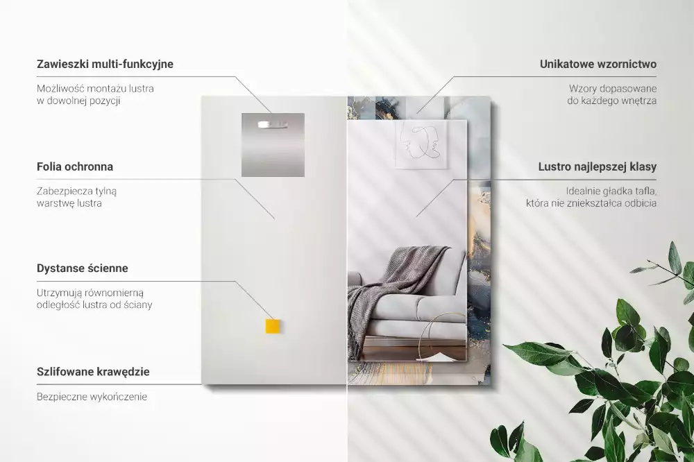 Lustro dekoracyjne prostokątne z nadrukiem przedstawiającym abstrakcyjną niebieską kompozycję