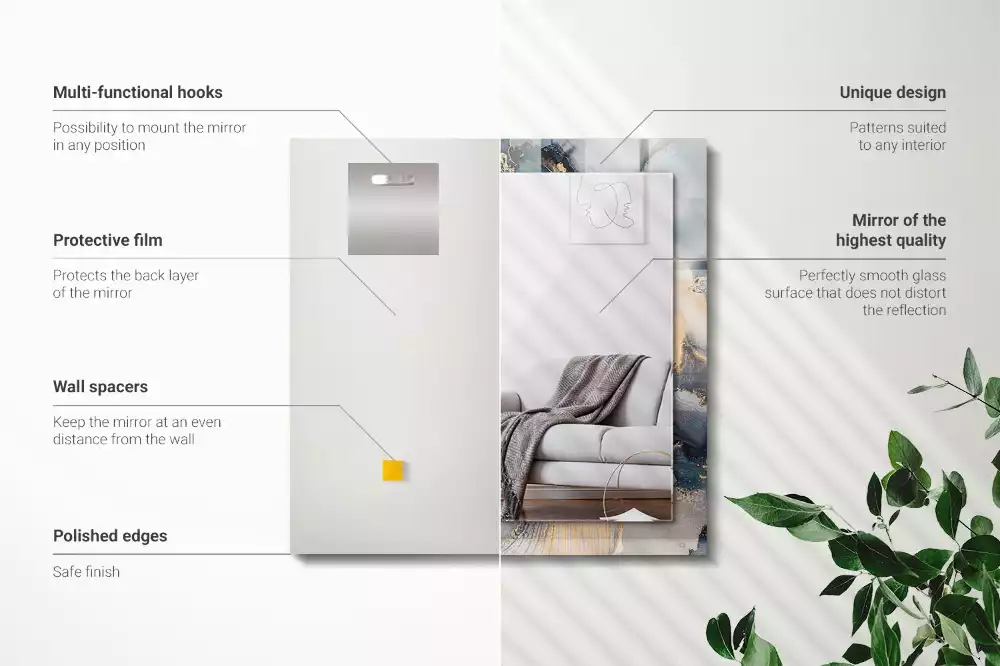 Lustro dekoracyjne prostokątne z nadrukiem przedstawiającym abstrakcyjną niebieską kompozycję